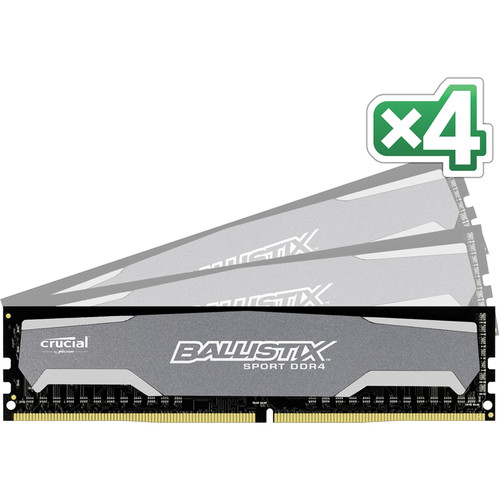 Crucial 16GB Ballistix Sport DDR4 2400 MHz UDIMM Memory Module Kit (4 x 4GB)