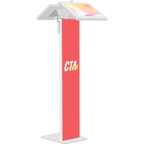 CTA Digital Dual Tablet Locking Kiosk with Graphic Slot & Sanitizer Dispenser (White)