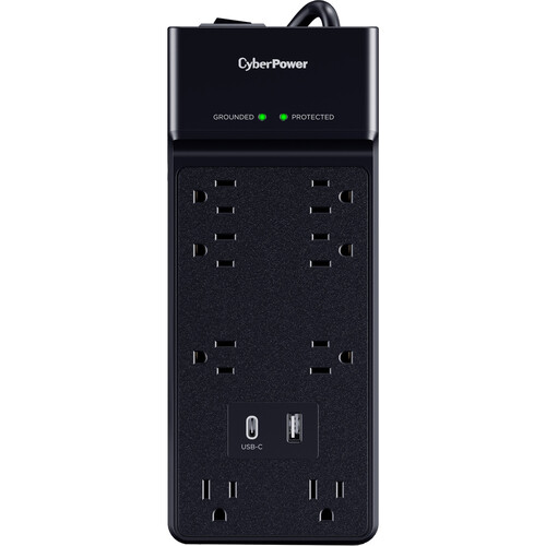 CyberPower Essential Series 8-Outlet Surge Protector with USB Ports (Black, 6')