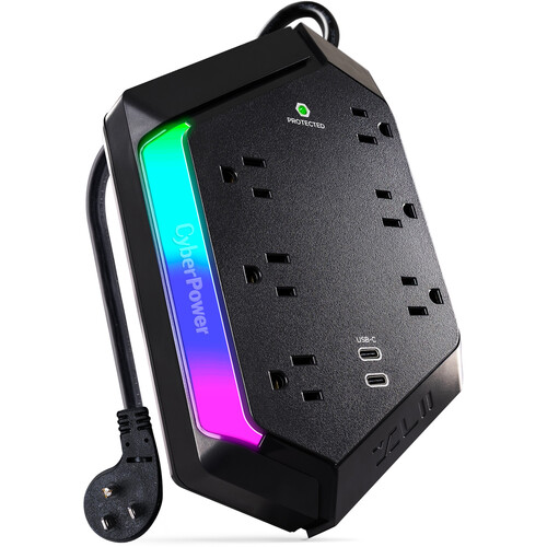 CyberPower RGB Surge Strip With USB-C (6-Outlet, 2400 J)