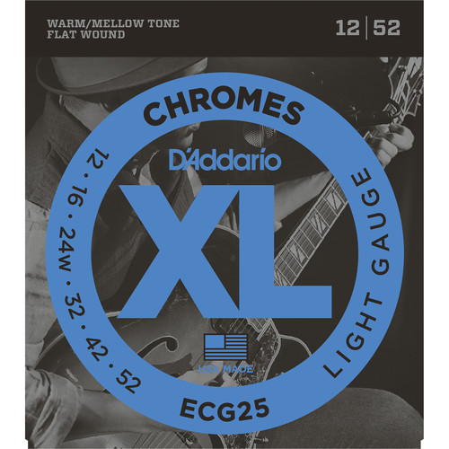D'Addario ECG25 Light Chromes Flat Wound Electric Guitar Strings (6-String, 12 - 52)
