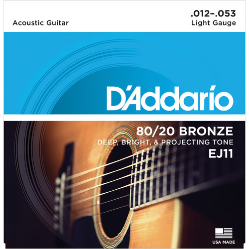 D'Addario EJ11 Light 80/20 Bronze Acoustic Guitar Strings (6-String Set, 12 - 53)