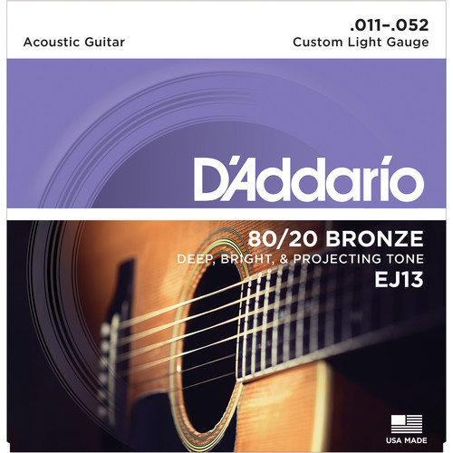 D'Addario EJ13 Custom Light 80/20 Bronze Acoustic Guitar Strings (6-String Set, 11 - 52)