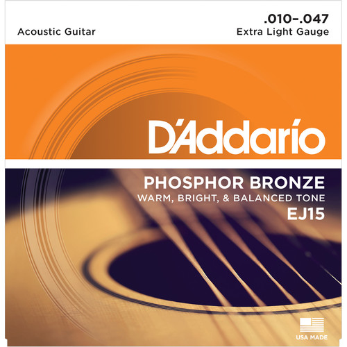 D'Addario EJ15 Extra Light Phosphor Bronze Acoustic Guitar Strings (6-String Set, 10 - 47)