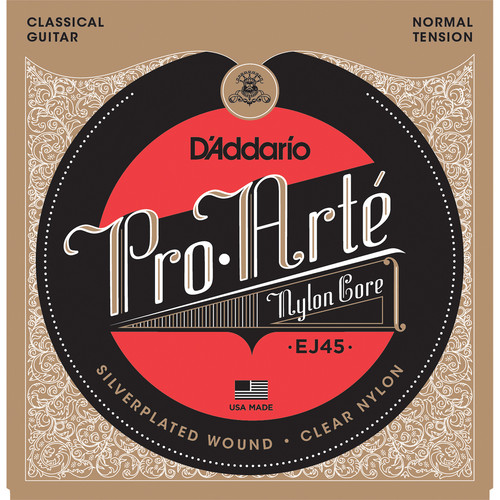 D'Addario EJ45 Normal Tension Pro-Arte Nylon Classical Guitar Strings (6-String Set, Clear Nylon, 28 - 43)
