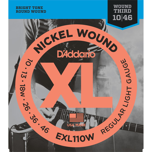 D'Addario EXL110W Regular Light Wound 3rd XL Nickel Wound Electric Guitar Strings (6-String Set, 10 - 46)