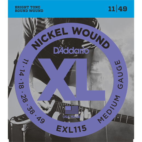 D'Addario EXL115 Medium/Blues-Jazz Rock XL Nickel Wound Electric Guitar Strings (6-String Set, 11 - 49)