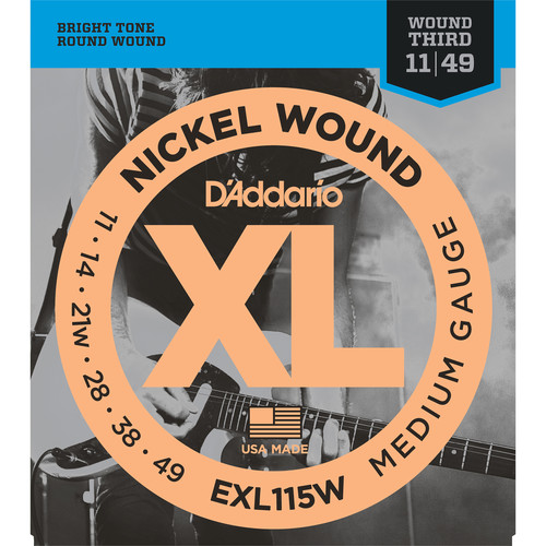 D'Addario EXL115W Medium/Blues-Jazz Rock, Wound 3rd XL Nickel Wound Electric Guitar Strings (6-String Set, 11 - 49)