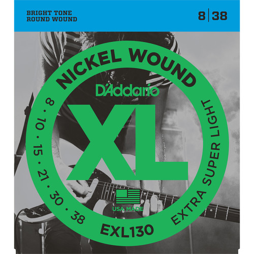 D'Addario EXL130 Extra Super Light XL Nickel Wound Electric Guitar Strings (6-String Set, 8 - 38)