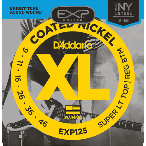 D'Addario EXP125 Super Light Top/Regular Bottom EXP Coated Nickel Wound Electric Guitar Strings (6-Strings, 9 - 46)