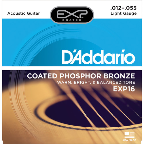 D'Addario EXP16 Light Coated Phosphor Bronze Acoustic Guitar Strings (6-String Set, 12 - 53)