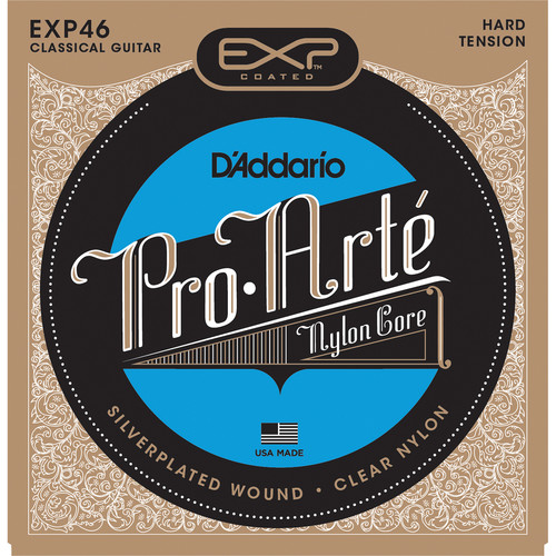D'Addario EXP46 Hard Tension EXP Coated Pro-Arte Classical Guitar Strings (6-String Set, Clear Nylon, 28.5 - 46)