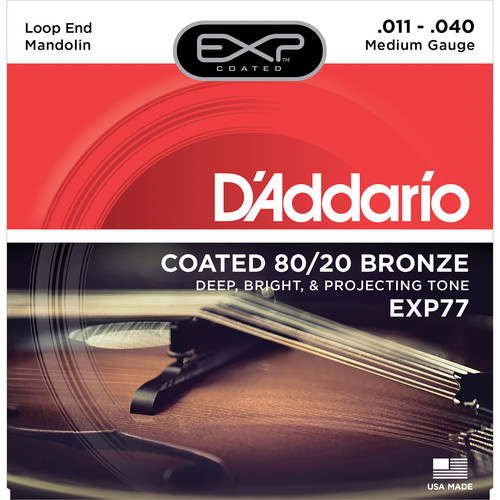 D'Addario EXP77 Medium EXP Coated 80/20 Bronze Mandolin Strings (8-String Set, Loop End, 11 - 40)