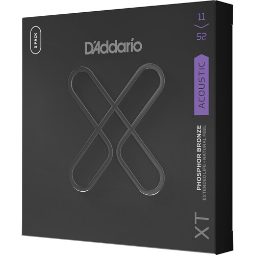 D'Addario Custom Light XT Phosphor Bronze Coated Acoustic Guitar Strings 3-Pack (11-52)