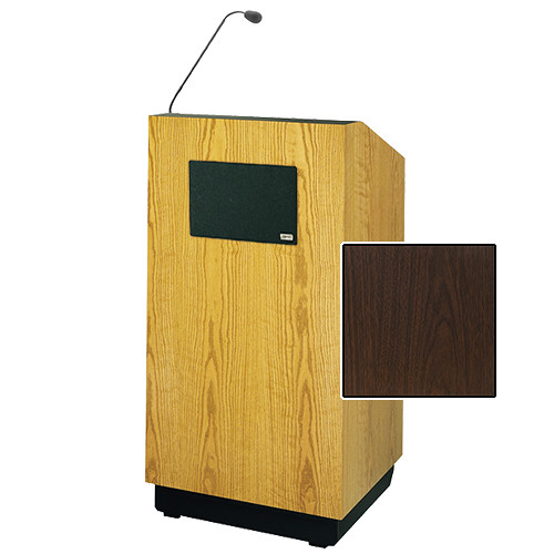 Da-Lite Lexington 42" Special Needs Floor Lectern with Gooseneck Microphone and Electric Height Adjustment (Gunstock Walnut Laminate)