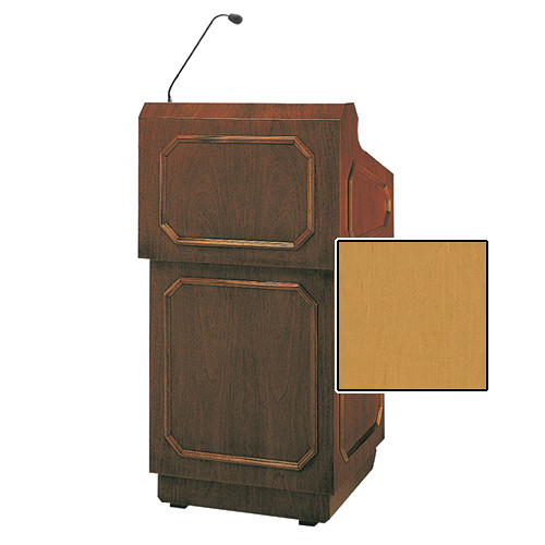 Da-Lite Hamilton 42" Special Needs Floor Lectern with Height Adjustment and Gooseneck Microphone (Honey Maple Veneer)