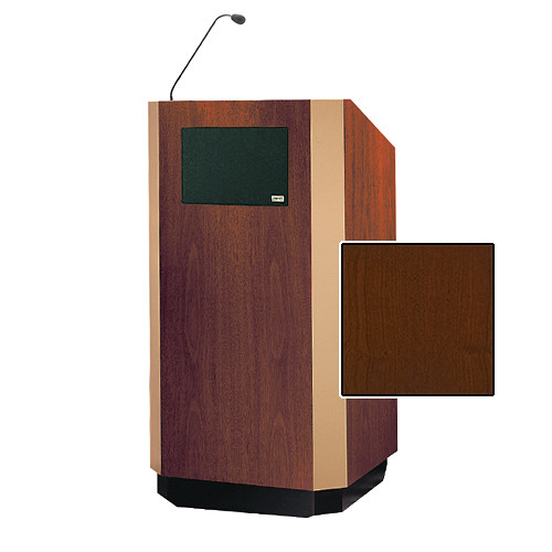 Da-Lite Yorkshire Special Needs Adjustable Floor Lectern with Microphone and Premium Sound System (42", Cherry Veneer, Brass Trim, 220V)