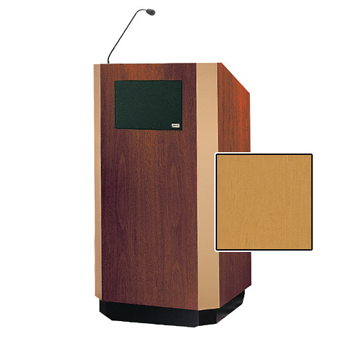 Da-Lite Yorkshire Special Needs Adjustable Floor Lectern with Microphone and Premium Sound System (42", Honey Maple Veneer, Bronze Trim, 220V)