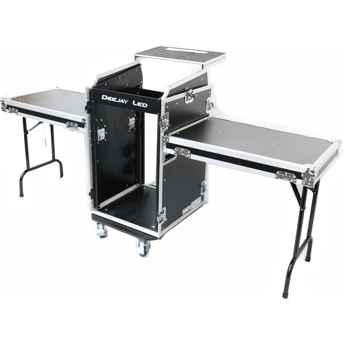 DeeJay LED 11 RU Slant Mixer Rack / 16 RU Vertical Rack System Combo Case with Caster Board, Two Tables, and 17" Laptop Shelf