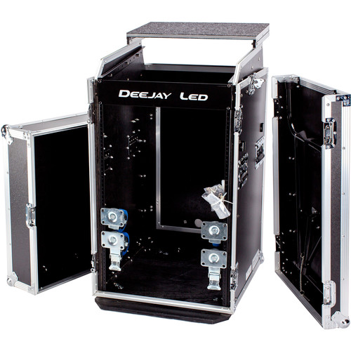 DeeJay LED 11 RU Slant Mixer Rack / 16 RU Vertical Rack System Combo Case with Caster Board, Table, and 17" Laptop Shelf