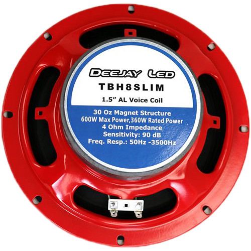 DeeJay LED 8" Diameter Slim Application Woofer, Ferrite Magnet 4-Ohms-OPEN BACK