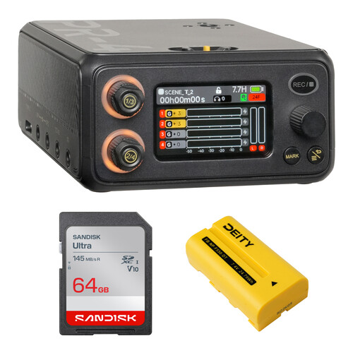 Deity Microphones PR-4 Portable 4-Input / 6-Track 32-Bit Float Field Recorder Kit with Memory Card and Battery