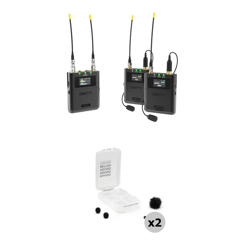 Deity Microphones Theos Digital 2-Person Camera-Mount Wireless Omni Lavalier Microphone System with Black Outdoor Mic Kits (550 to 663 MHz)