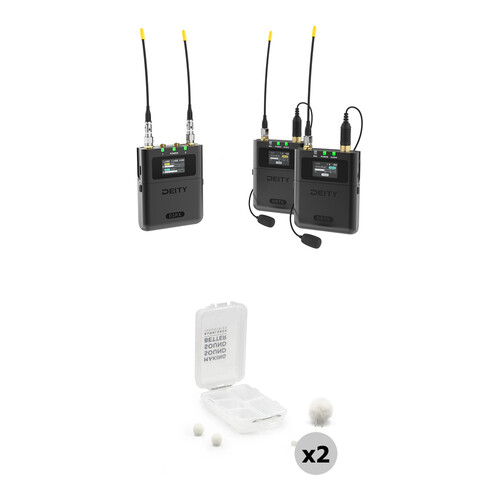 Deity Microphones Theos Digital 2-Person Camera-Mount Wireless Omni Lavalier Microphone System with White Outdoor Mic Kits (550 to 663 MHz)