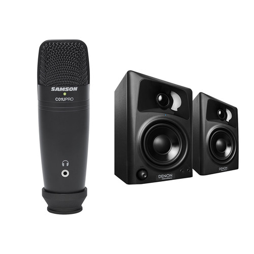 Denon DN-303S Active Desktop Monitor Speakers and USB Studio Microphone Kit