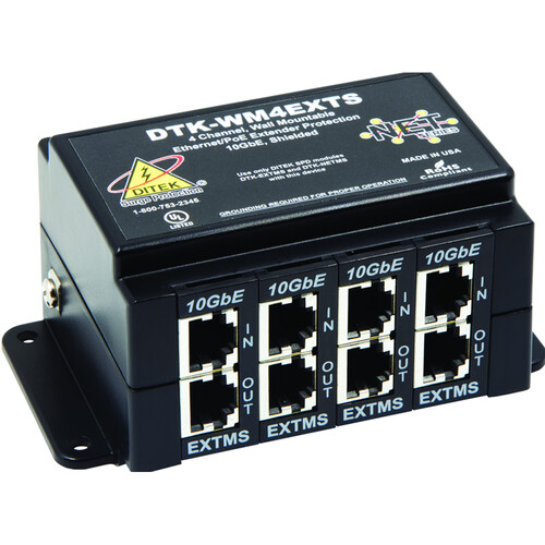 DITEK DTK-WM4EXTS 4-Channel Wall Mount Shielded PoE Extender Protector