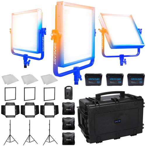 Dracast Pro Series LED1000 Bi-Color LED Light Panel (V-Mount, Studio 3-Light Kit)