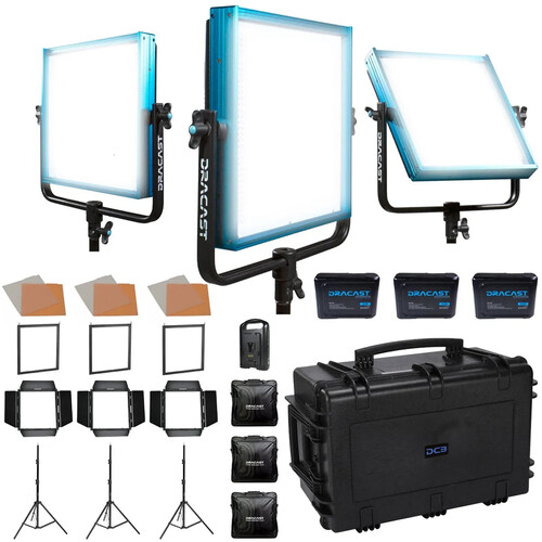 Dracast Pro Series LED1000 Daylight LED Light Panel (V-Mount, Studio 3-Light Kit)