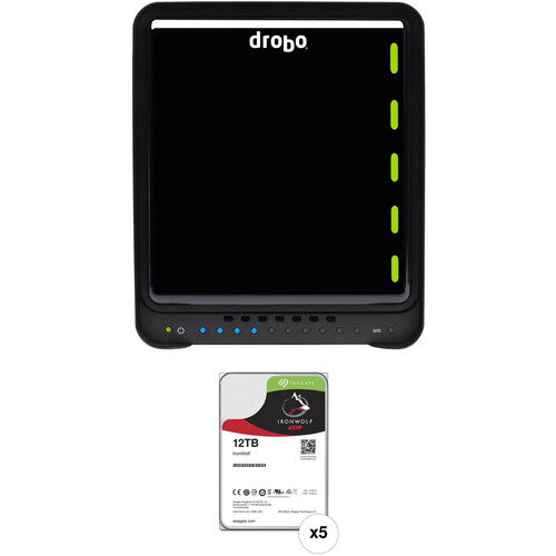 Drobo 5D3 60TB 5-Bay Thunderbolt 3 Enclosure Kit with Seagate NAS Drives (5 x 12TB)