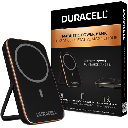 Duracell Micro 5 Portable Magnetic 5000mAh Power Bank with Built-In Stand