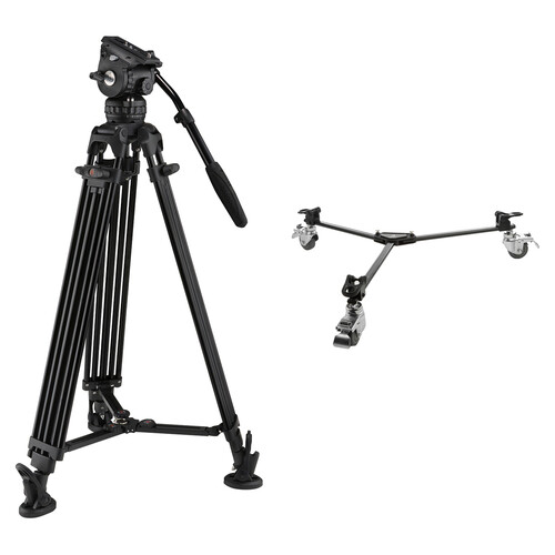 E-Image Two-Stage Aluminum Tripod with GH06 Head & Tripod Dolly Kit (75mm)