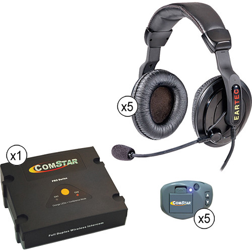Eartec Comstar XT Full Duplex Wireless System with ProLine Double Headsets (5 User)
