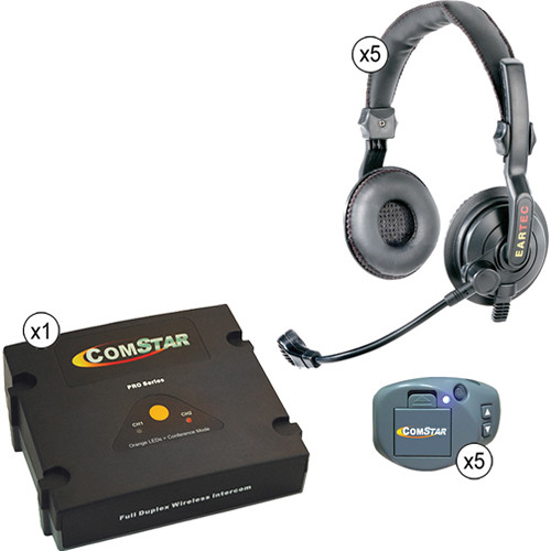 Eartec ComStar XT Full Duplex Wireless System with Slimline Double Headsets (5 User)