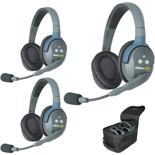 Eartec UltraLITE 3-Person Full-Duplex Wireless Intercom with 3 Dual-Ear Headsets (1.9 GHz, USA)