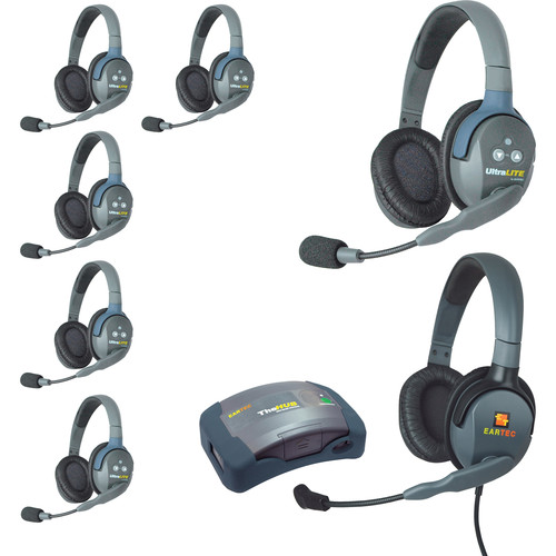 Eartec HUB7DMXD UltraLITE 7-Person HUB Intercom System with Max 4G Double Headset (USA)