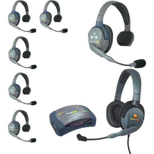 Eartec HUB7SMXD UltraLITE 7-Person HUB Intercom System with Max 4G Double Headset (USA)
