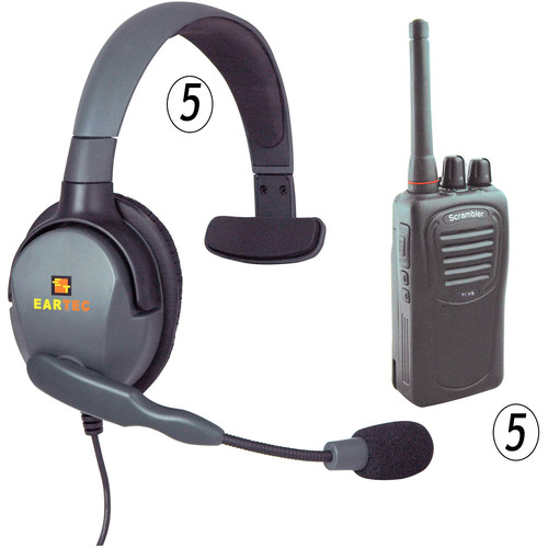 Eartec 5 Scrambler SC-1000 Radios & Max 4G Single Headset with Inline PTT