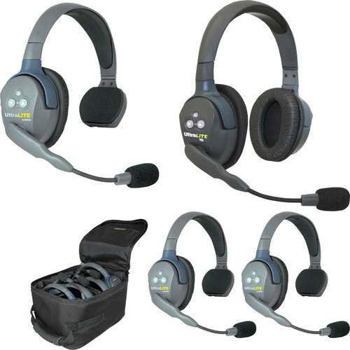 Eartec UltraLITE 4-Person Full-Duplex Wireless Intercom with 3 Single-Ear & 1 Dual-Ear Headsets (1.9 GHz, AU)