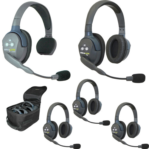 Eartec UL514 5-Person Full-Duplex Wireless Intercom with 1 UltraLITE Single-Ear & 4 UltraLITE Dual-Ear Headsets
