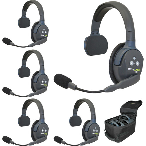 Eartec UltraLITE 5-Person Full-Duplex Wireless Intercom with 5 Single-Ear Headsets (1.9 GHz, EU)