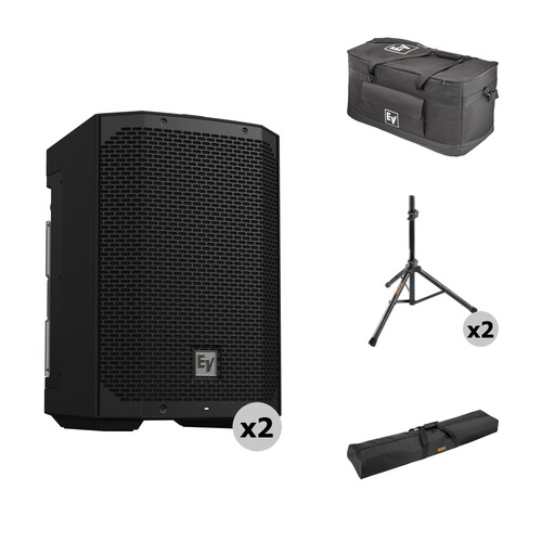 Electro-Voice EVERSE 8 Portable Two Loudspeakers with Two Stands, Rain Cover, and Bag