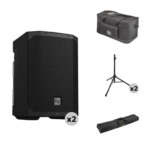 Electro-Voice EVERSE 8 Portable Two Loudspeakers with Two Stands, Rain Cover, and Bag