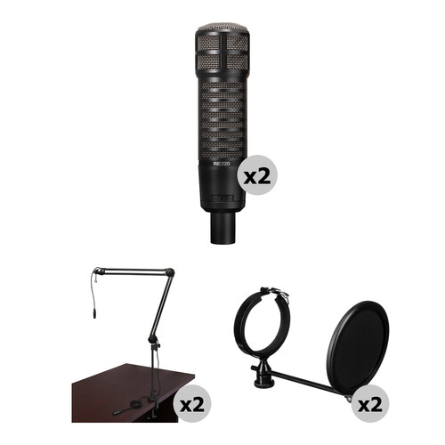 Electro-Voice RE320 Two-Person Podcasting Microphone Kit with Broadcast Arms, XLR Cables & Pop Filters