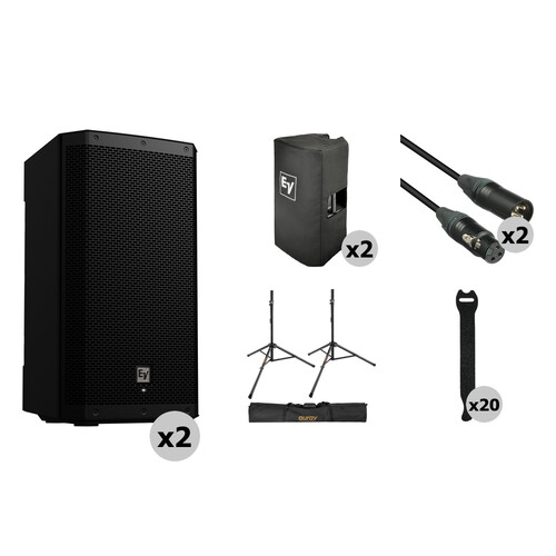 Electro-Voice ZLX-12P-G2 12" 2-Way 1000W Powered Loudspeaker Kit with Cover, Stand, Cable, and Bag (Pair)