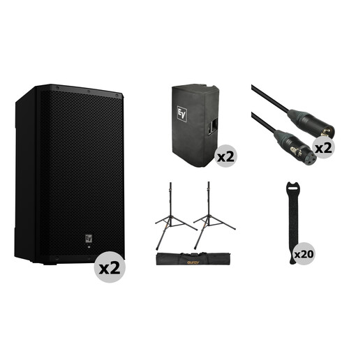 Electro-Voice ZLX-15P-G2 15" 2-Way 1000W Powered Loudspeaker Kit with Covers, Stands, Bag, and Cables (Pair)
