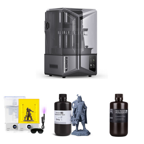 ELEGOO Saturn 4 Ultra 12K MSLA Resin 3D Printer Kit with Mercury XS Bundle and Gray Standard and Water Washable Resin Bottles